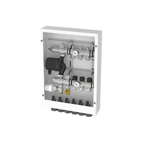 Интегрированный коллектор Thermotech из нержавеющей стали со встроенным смесительным узлом на 10 контуров. 56210-2